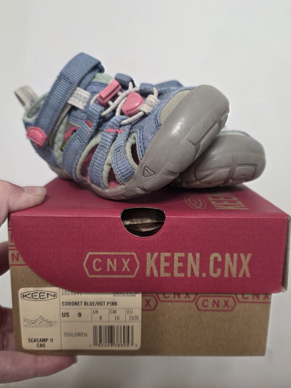 KEEN Kids Closed-Toe Sandal in Coronet Blue and Hot Pink